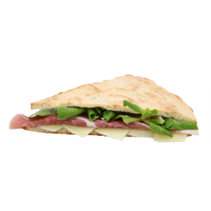 Torta al testo-- caciotta, rucola e crudo